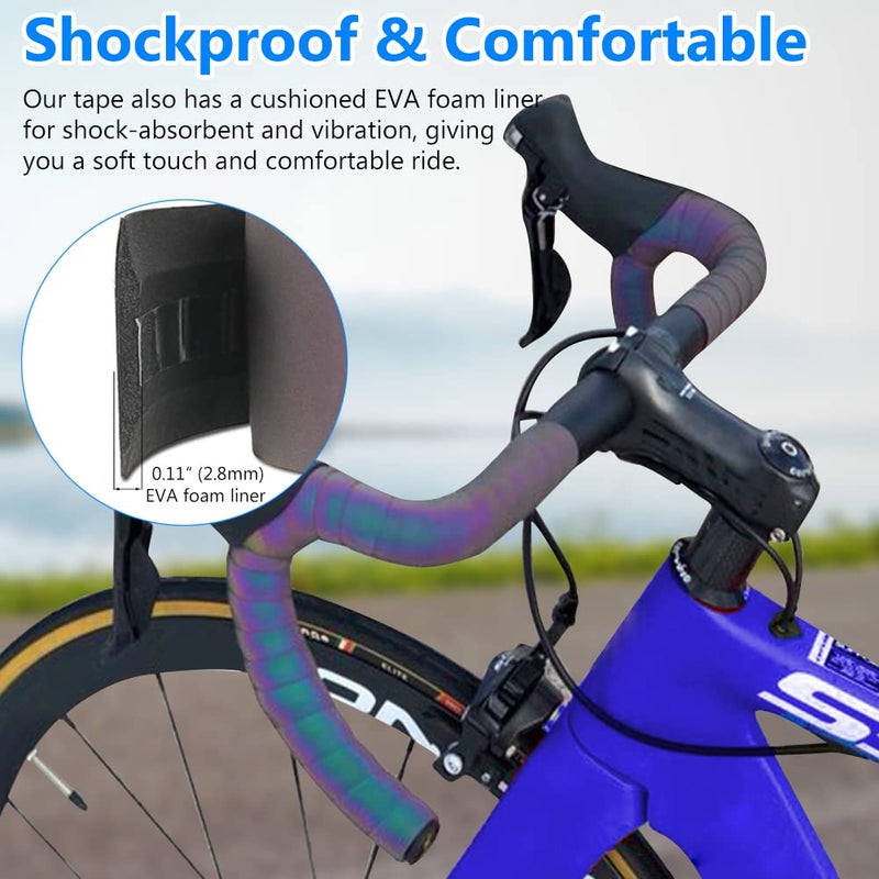 Bumlon Road Bike Handlebar Tape, Bicycle Bar Tape, PU Leather + EVA, Reflective Cycling Handle Grip Wrap - 2 Rolls - Image 4